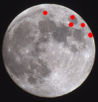 Impacts de Géminides lsur la Lune le 14 décembre 2006.