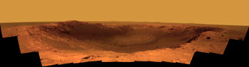 Cratère sur Mars par Opportunity.